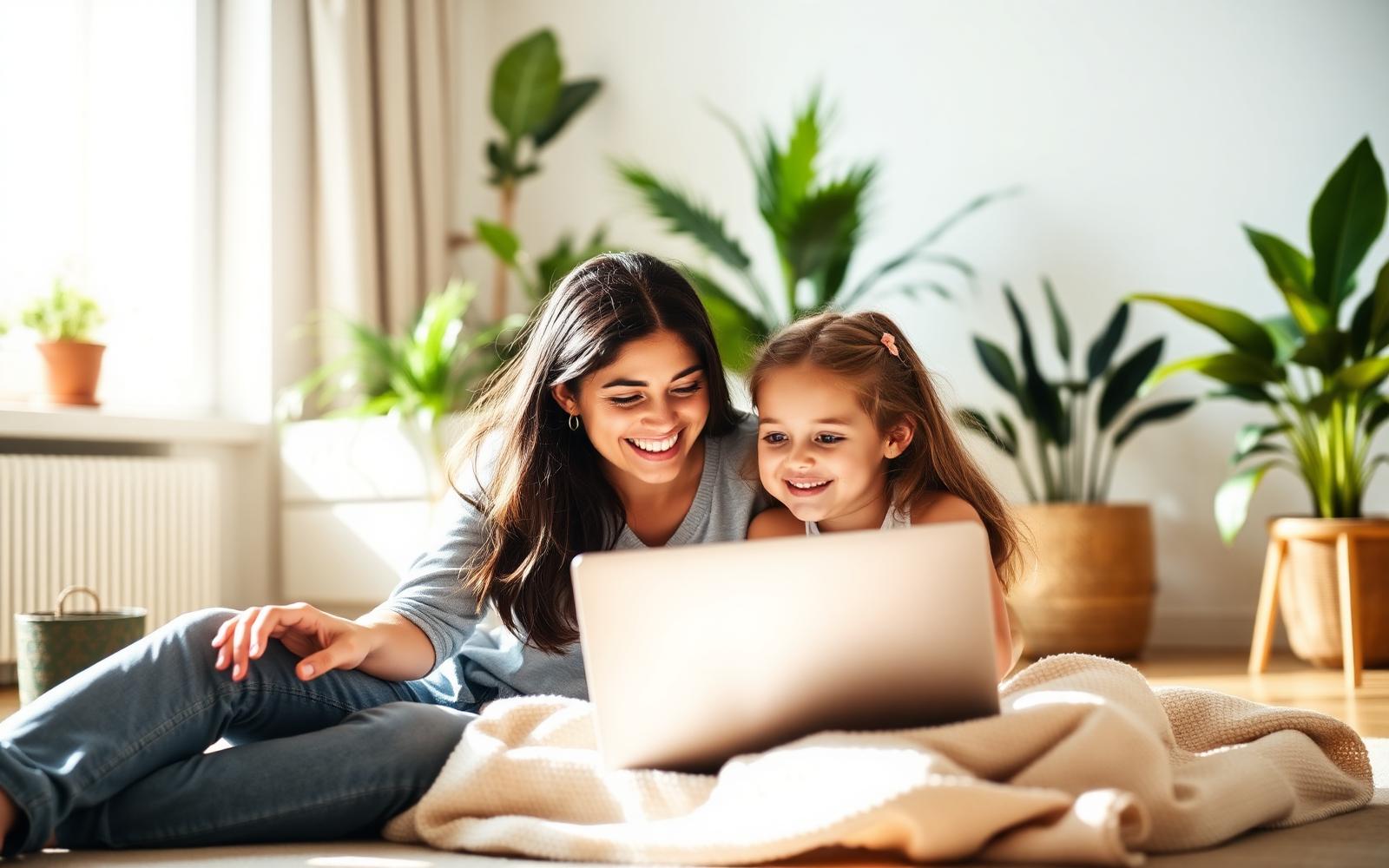 A parent and child using a laptop together at home on Spectrum Internet